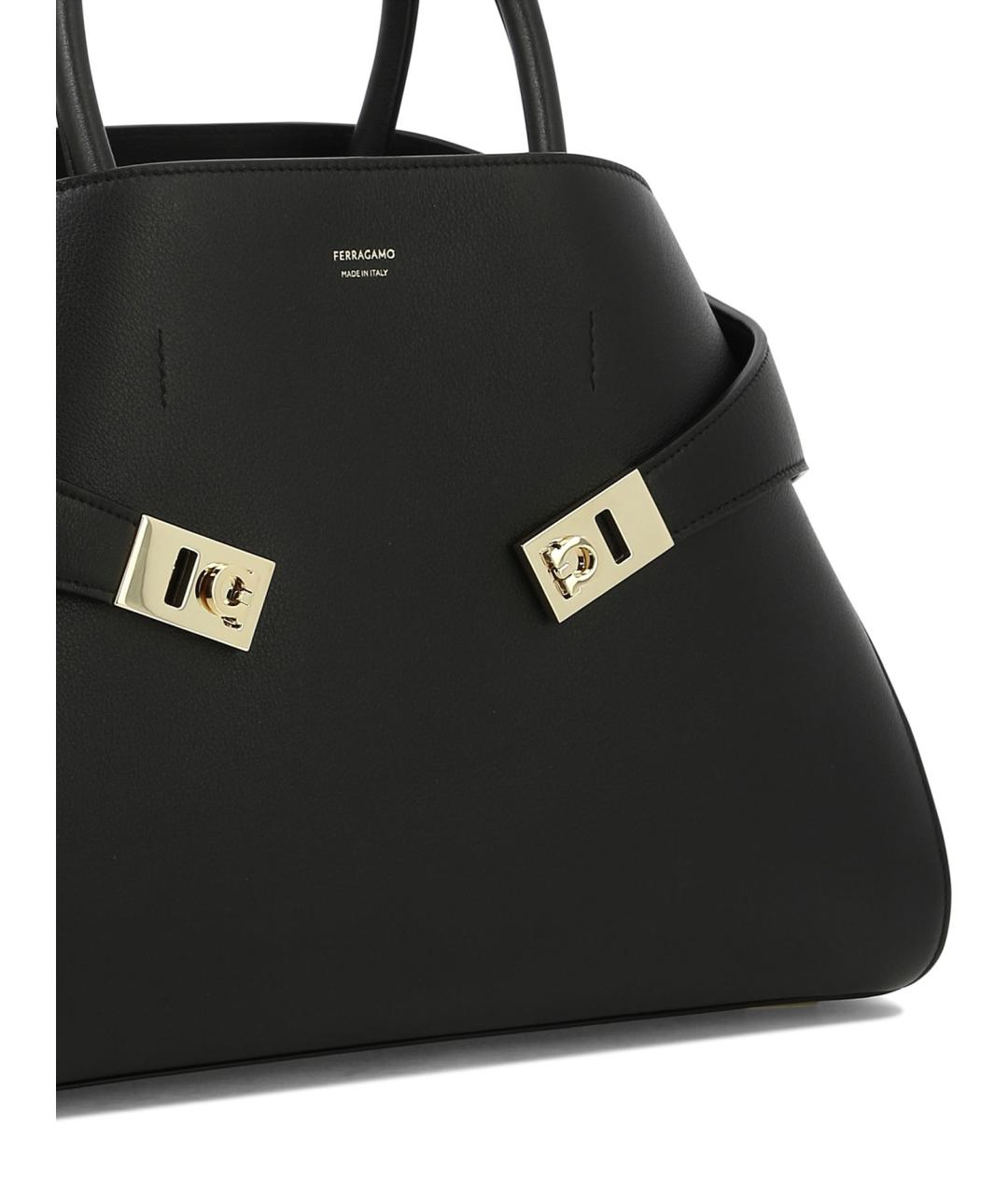 FERRAGAMO Черная кожаная сумка тоут, фото 4