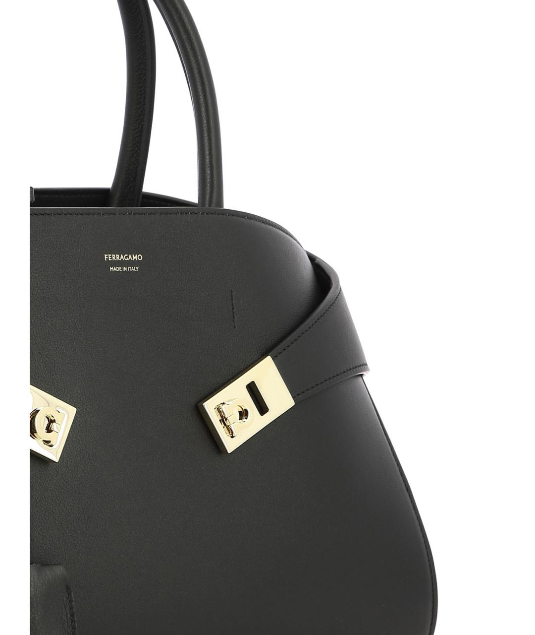 FERRAGAMO Черная кожаная сумка тоут, фото 4