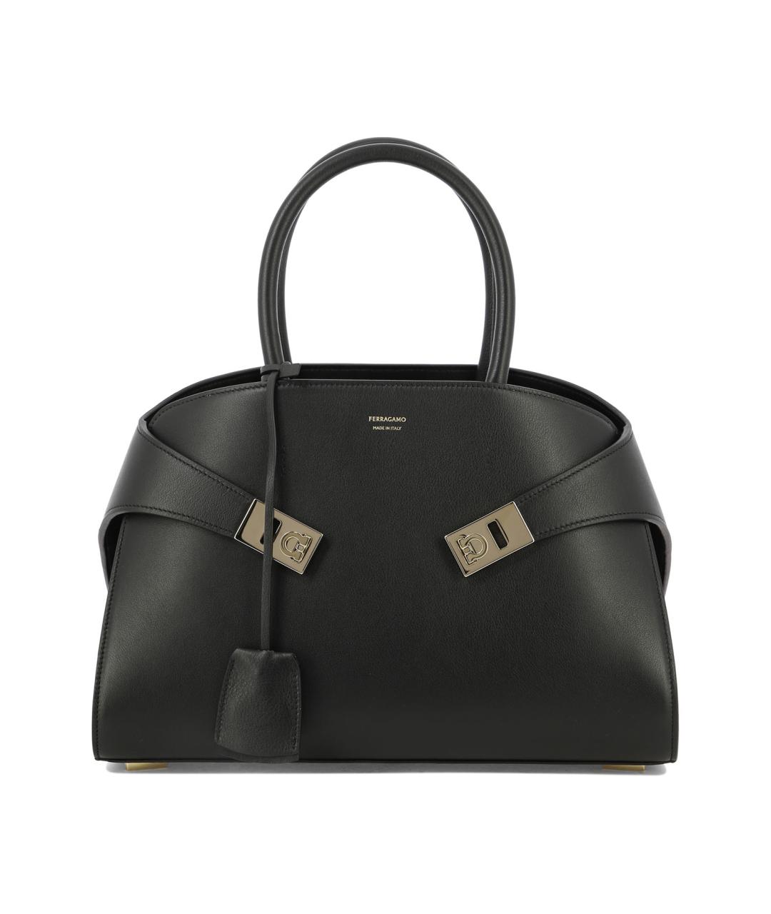 FERRAGAMO Черная кожаная сумка тоут, фото 1