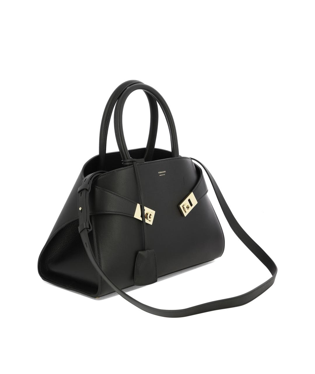 FERRAGAMO Черная кожаная сумка тоут, фото 2