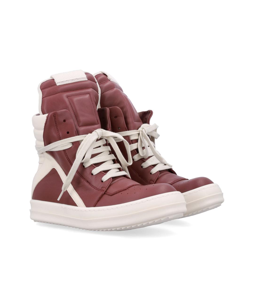 RICK OWENS Бордовые кожаные кроссовки, фото 2