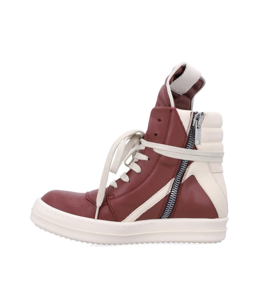 RICK OWENS Бордовые кожаные кроссовки, фото 3