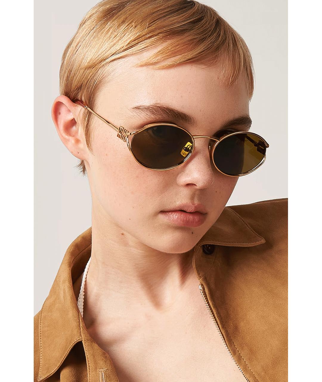 MIU MIU Золотые металлические солнцезащитные очки, фото 5