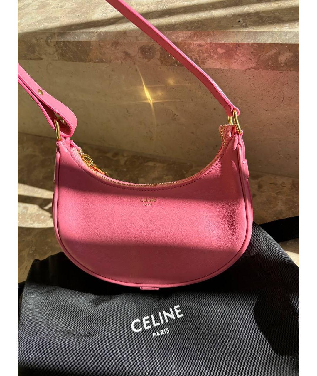 CELINE Розовая кожаная сумка с короткими ручками, фото 5