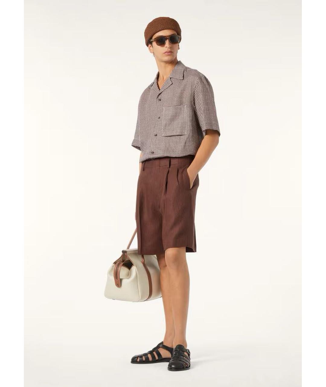 LORO PIANA Бордовые льняные шорты, фото 2