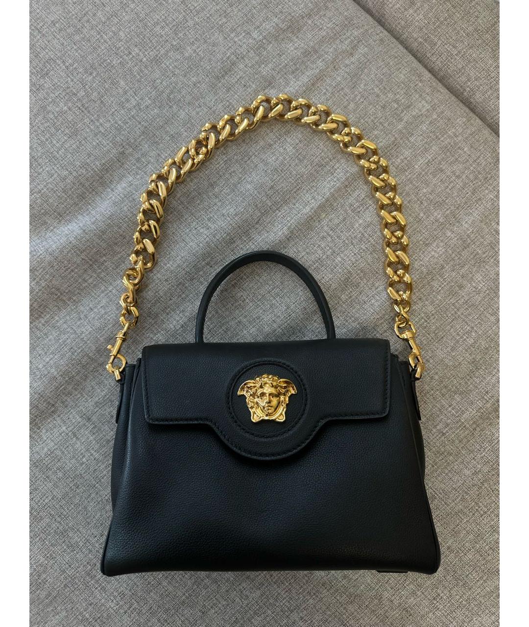 VERSACE Черная кожаная сумка с короткими ручками, фото 7