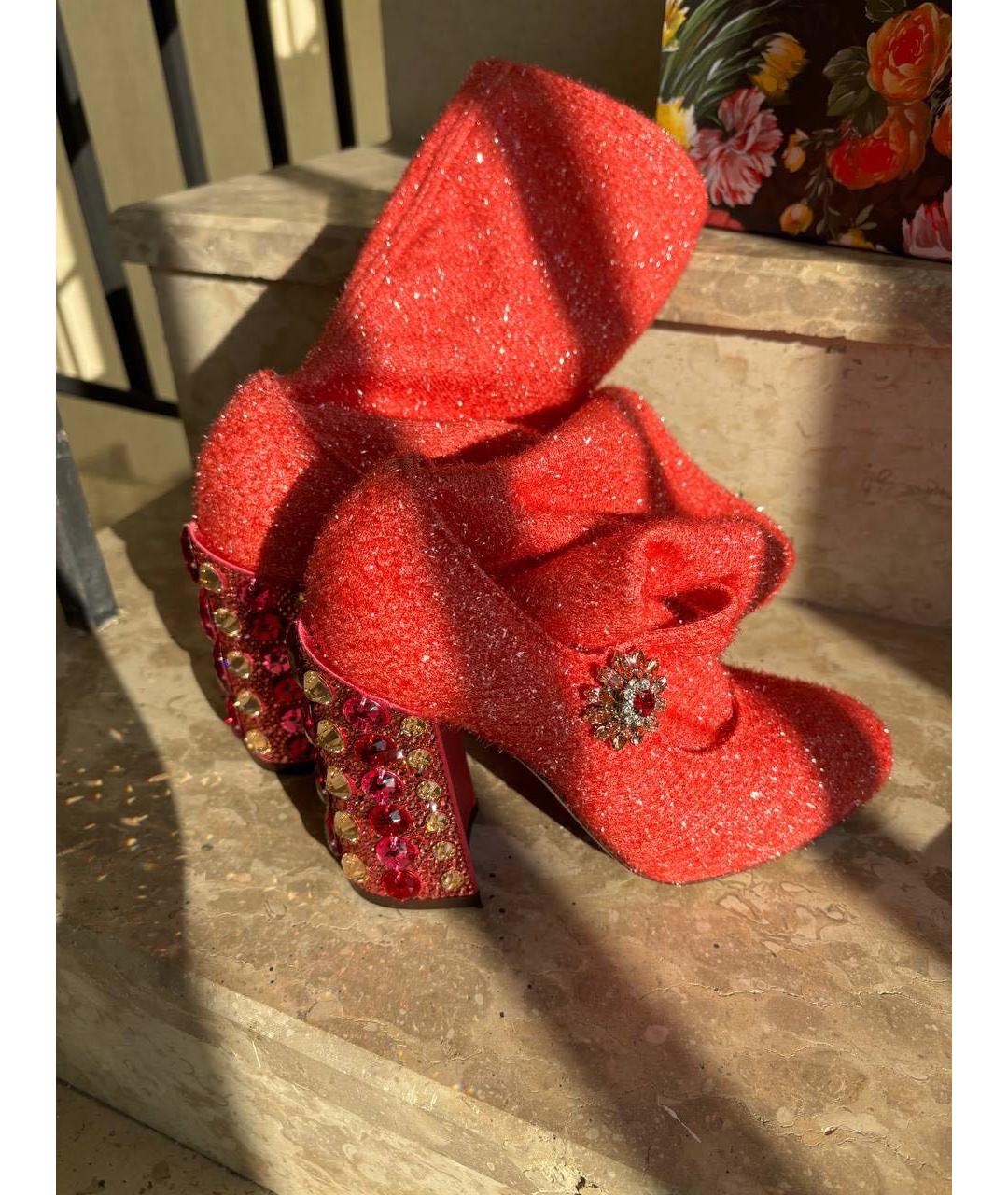 DOLCE&GABBANA Коралловые текстильные сапоги, фото 2