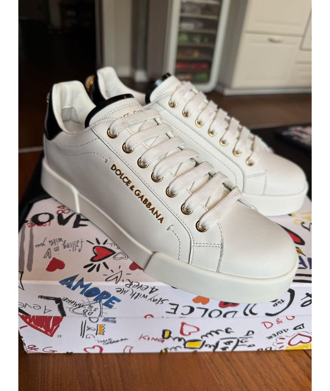 DOLCE&GABBANA Белые кожаные кеды, фото 5