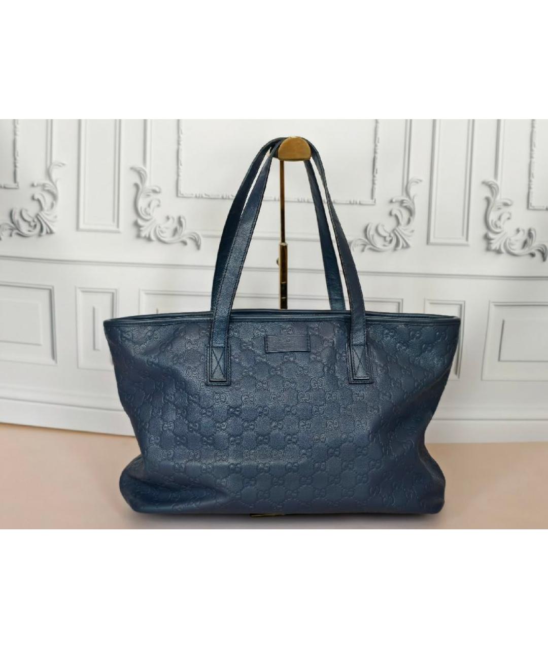 GUCCI Темно-синяя кожаная сумка с короткими ручками, фото 8