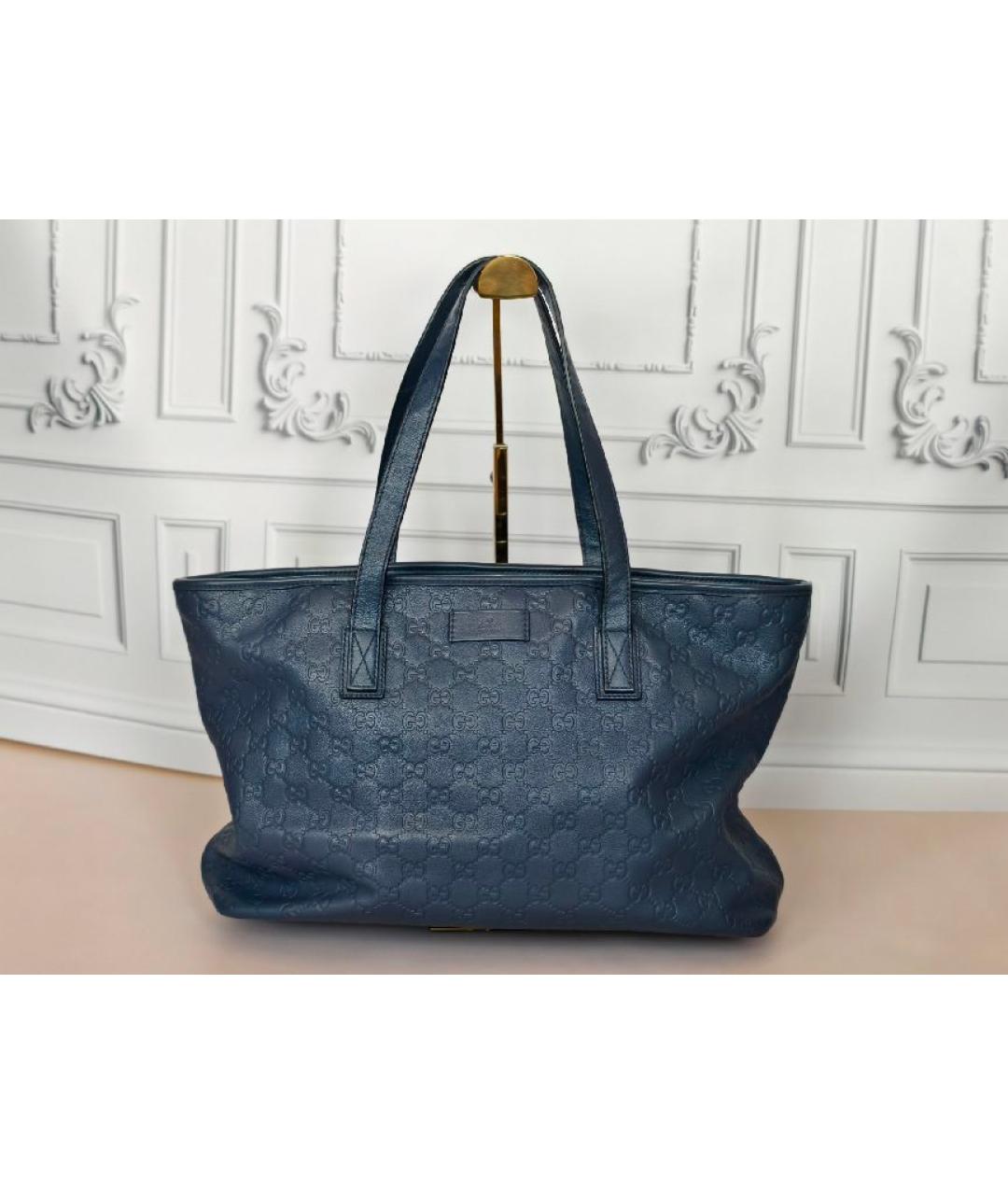 GUCCI Темно-синяя кожаная сумка с короткими ручками, фото 9