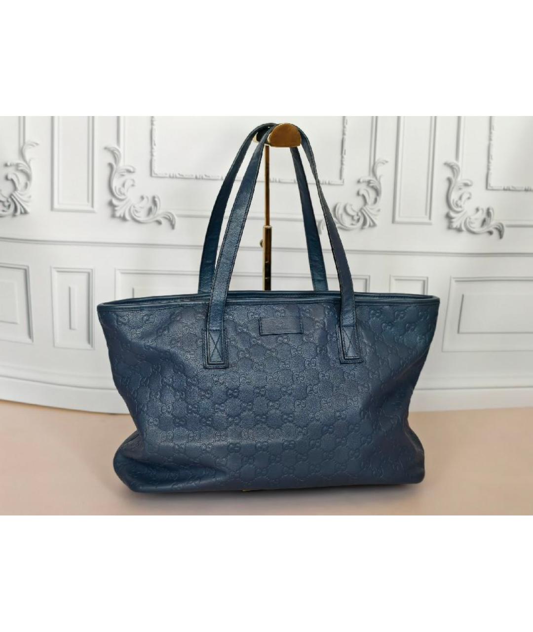 GUCCI Темно-синяя кожаная сумка с короткими ручками, фото 2