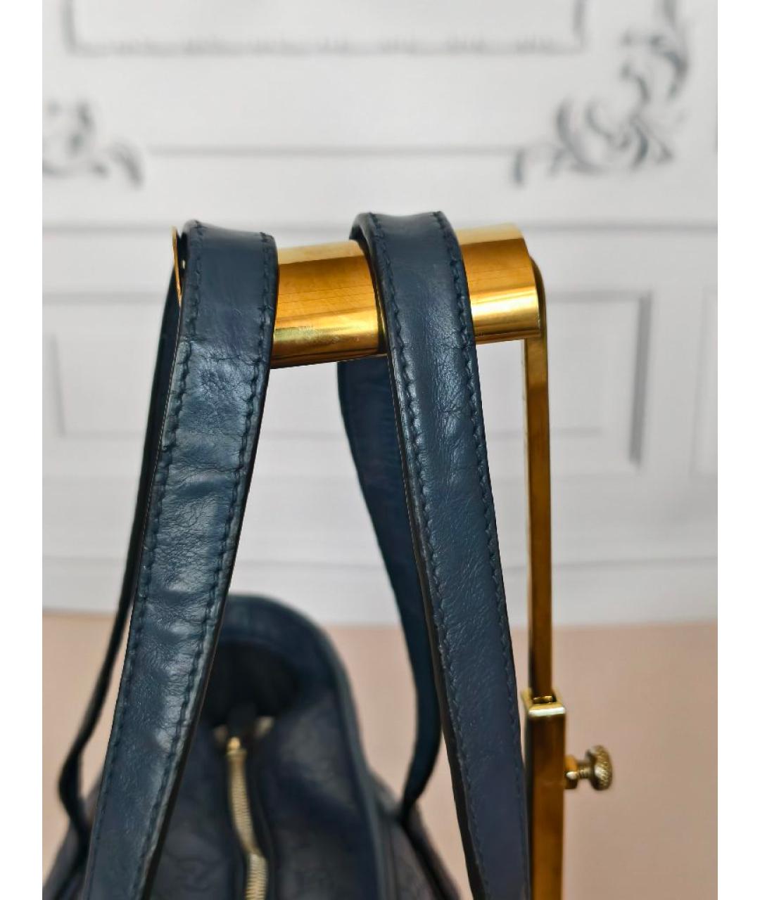GUCCI Темно-синяя кожаная сумка с короткими ручками, фото 6