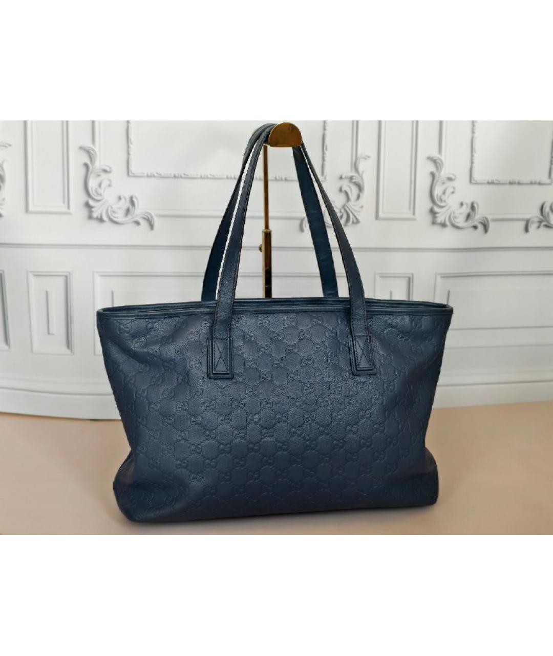 GUCCI Темно-синяя кожаная сумка с короткими ручками, фото 3