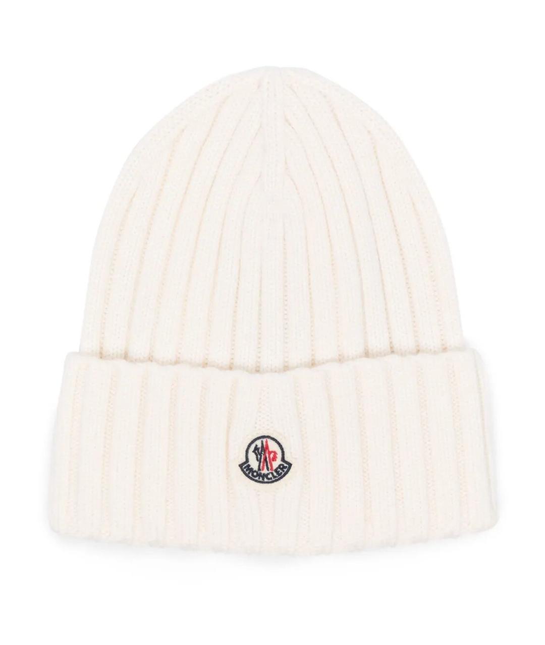 MONCLER Белая шерстяная шапка, фото 1