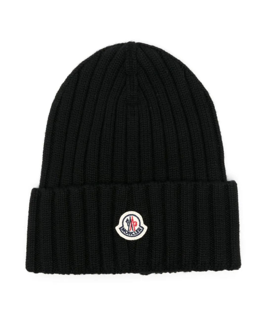 MONCLER Черная шерстяная шапка, фото 1
