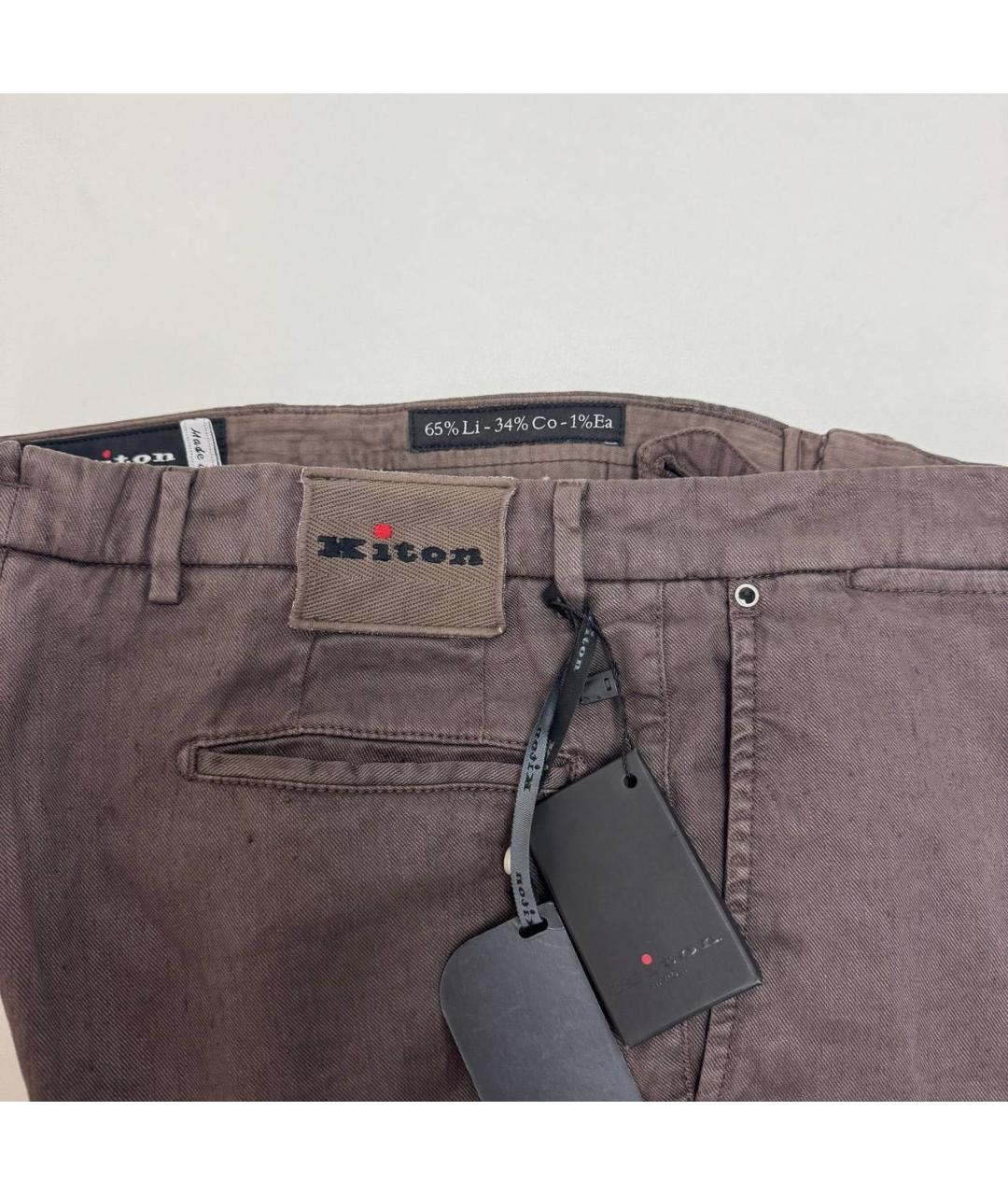 KITON Коричневые хлопковые повседневные брюки, фото 5