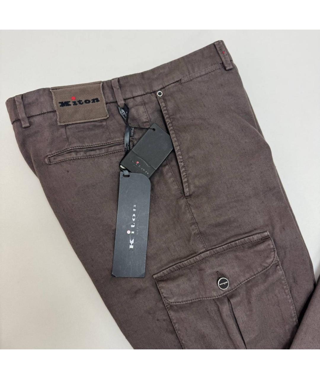 KITON Коричневые хлопковые повседневные брюки, фото 4