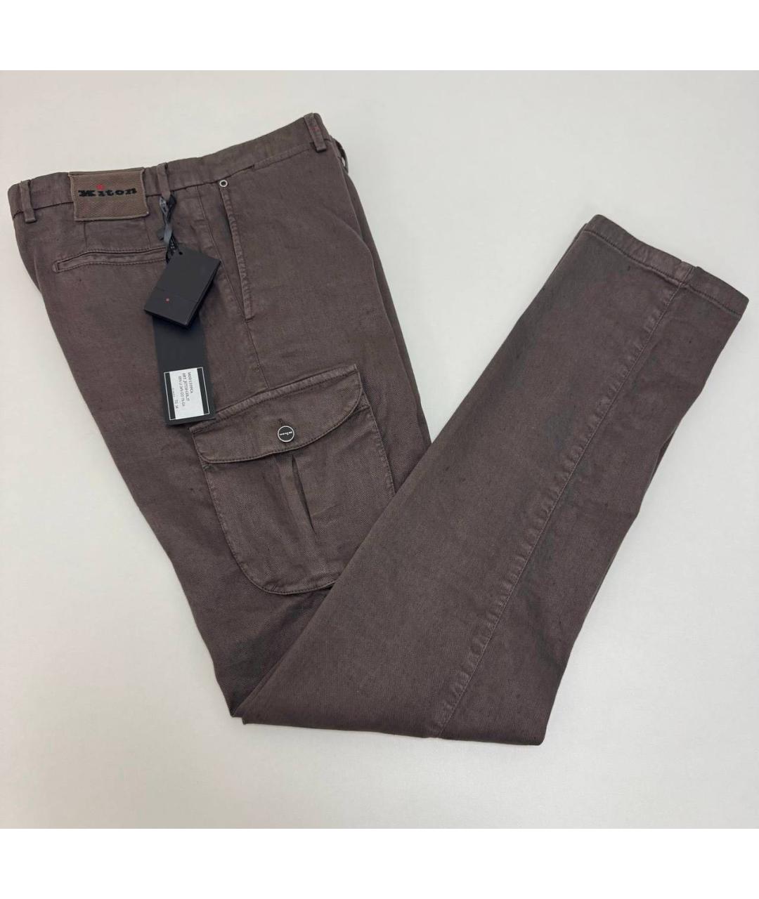 KITON Коричневые хлопковые повседневные брюки, фото 3