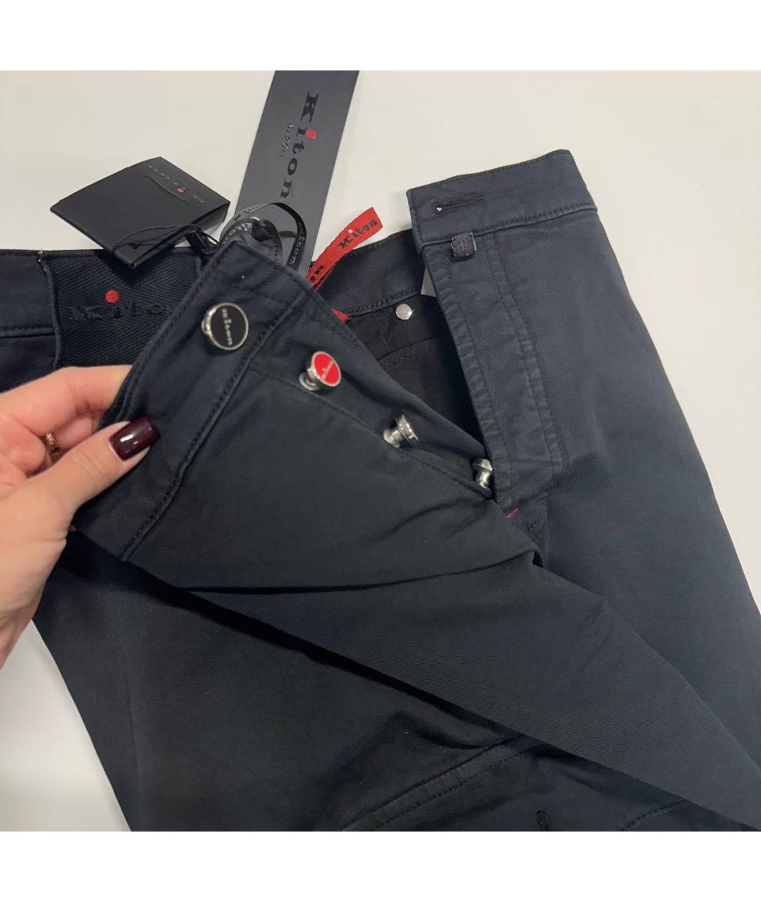 KITON Черные хлопковые повседневные брюки, фото 5