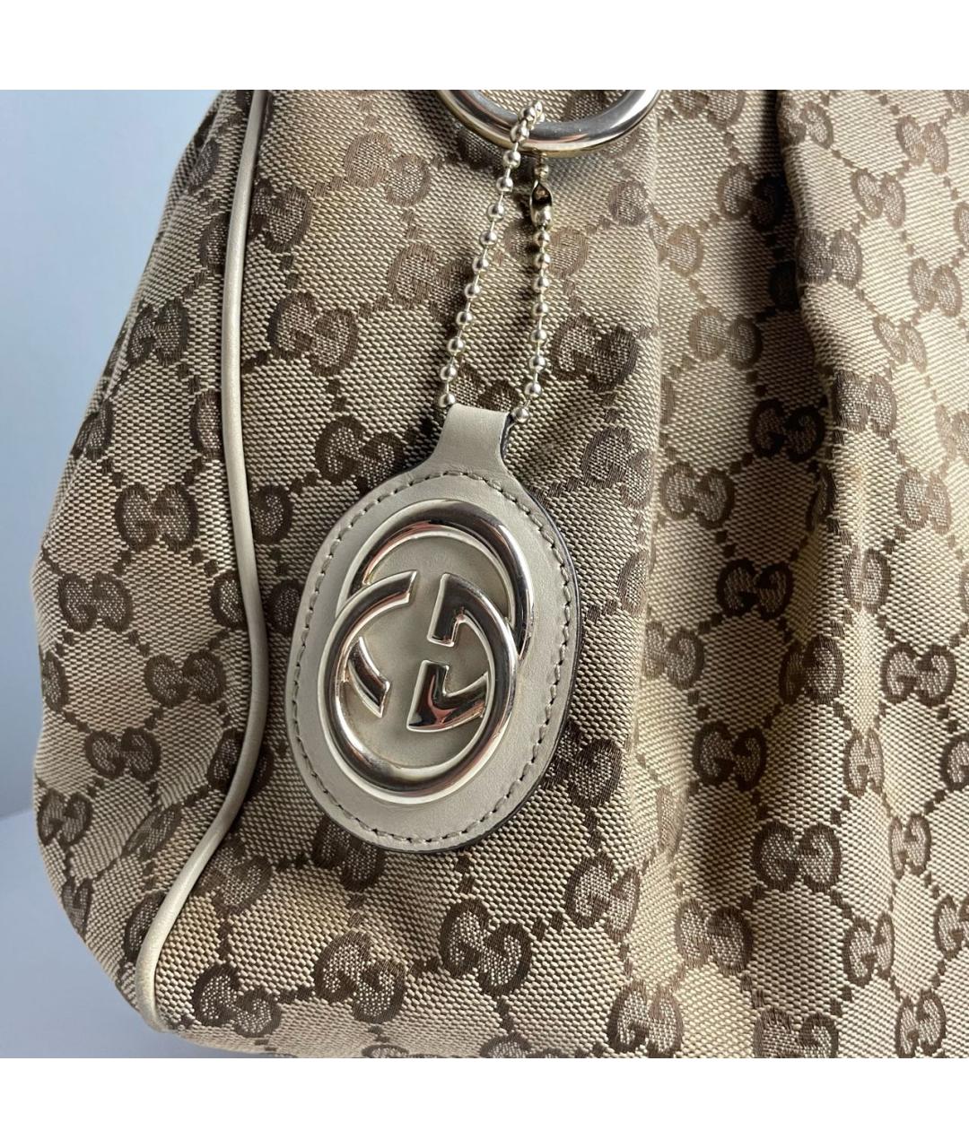 GUCCI Бежевая тканевая сумка с короткими ручками, фото 4