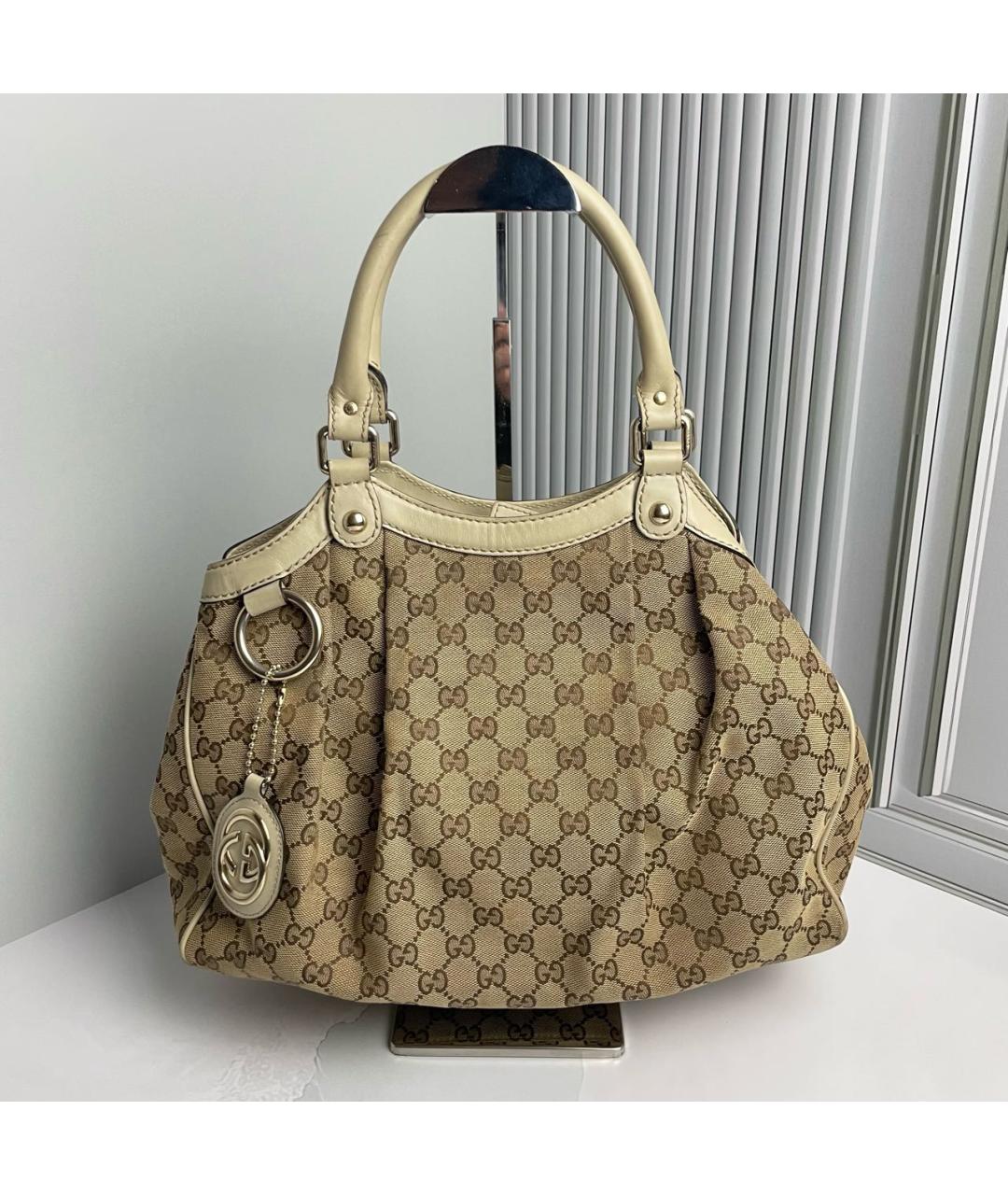 GUCCI Бежевая тканевая сумка с короткими ручками, фото 7