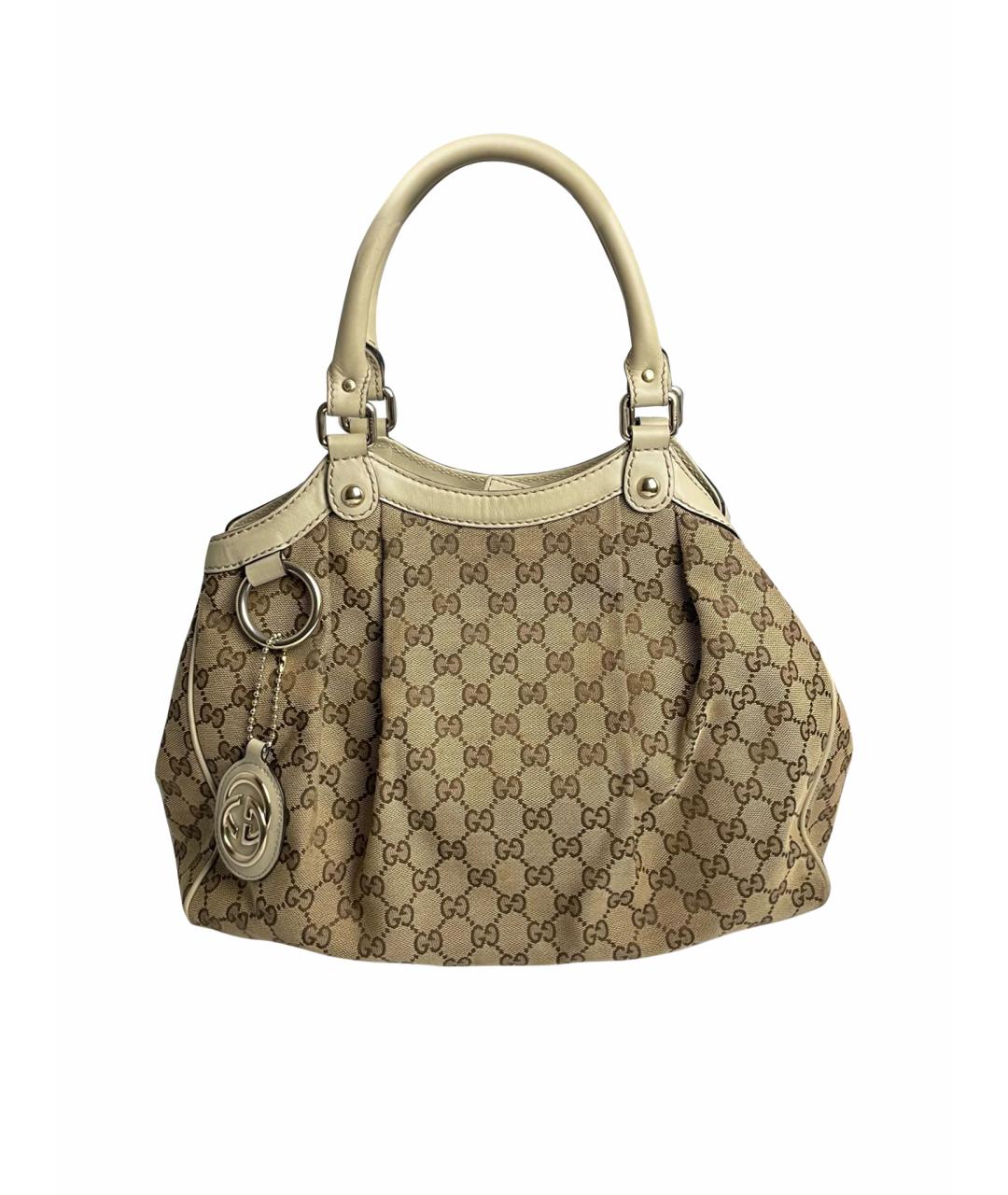GUCCI Бежевая тканевая сумка с короткими ручками, фото 1