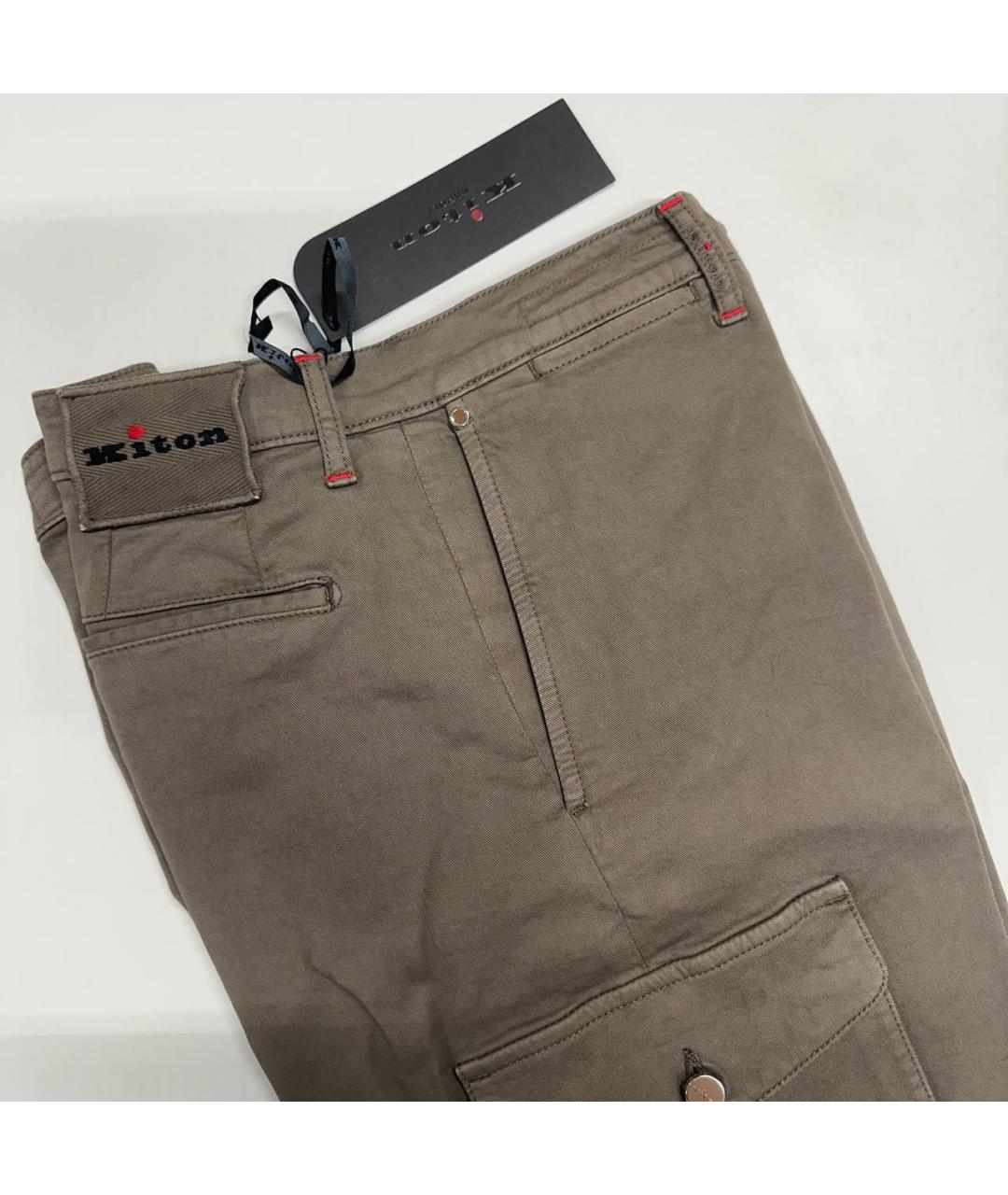 KITON Коричневые хлопковые повседневные брюки, фото 4