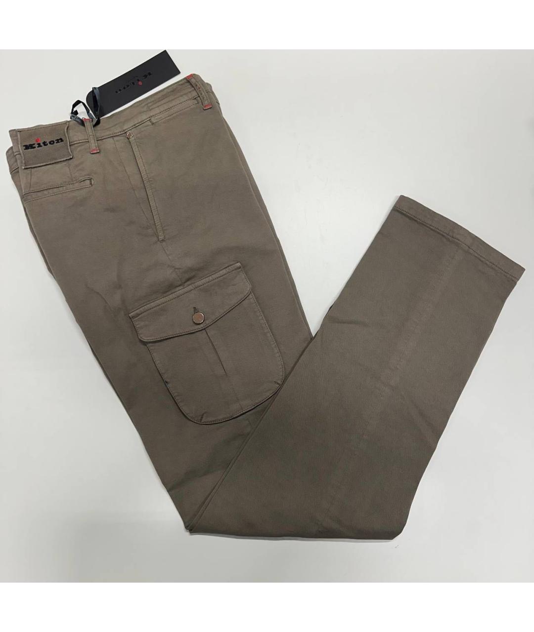 KITON Коричневые хлопковые повседневные брюки, фото 3