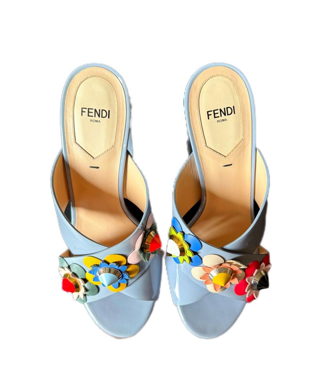 FENDI Голубые мюли из лакированной кожи, фото 3