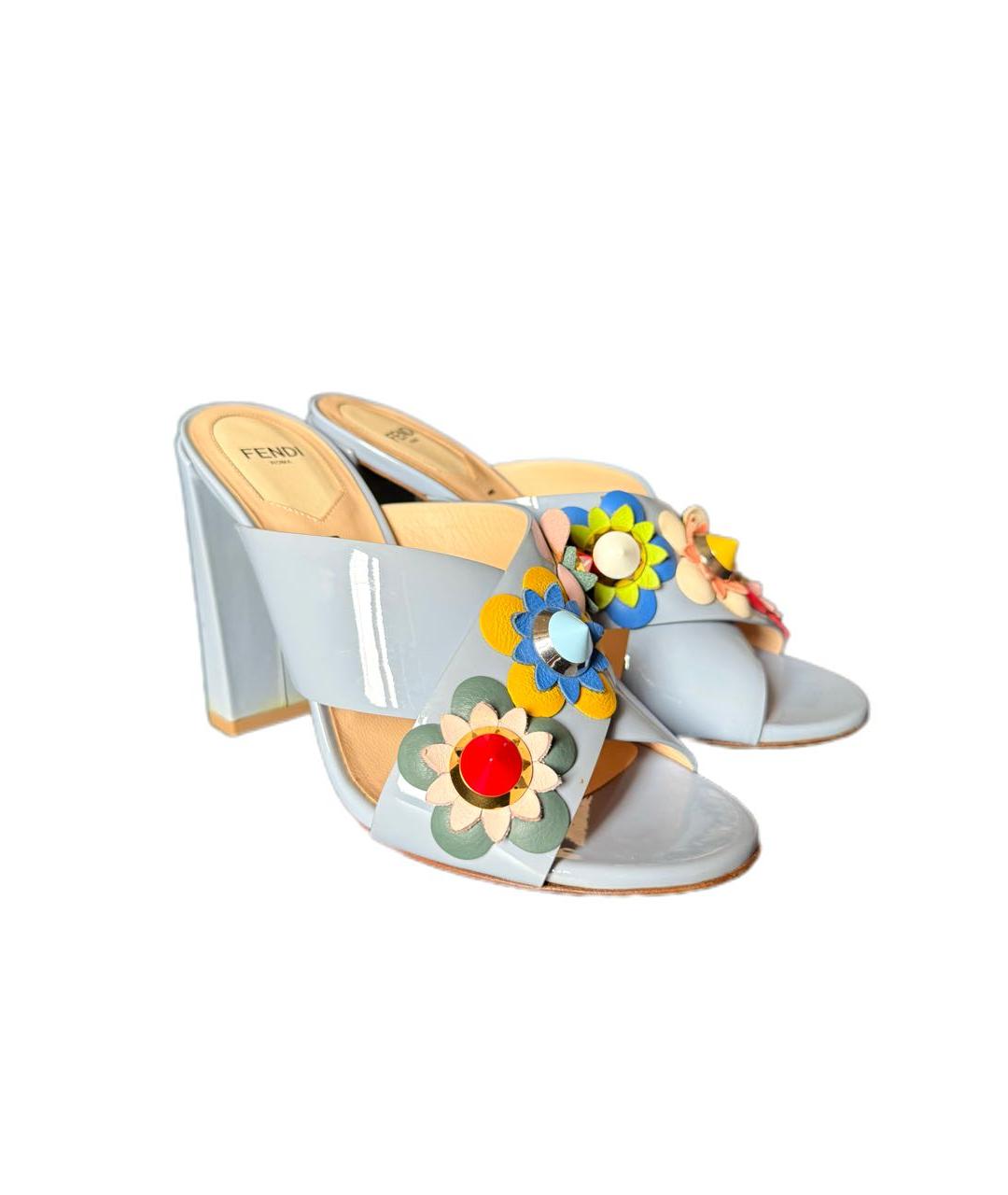 FENDI Голубые мюли из лакированной кожи, фото 2