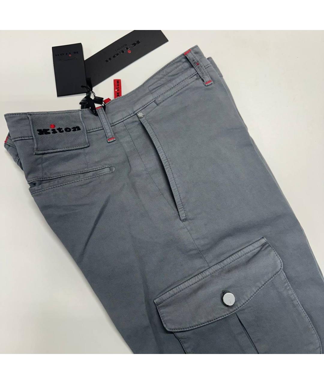 KITON Серые хлопковые повседневные брюки, фото 4