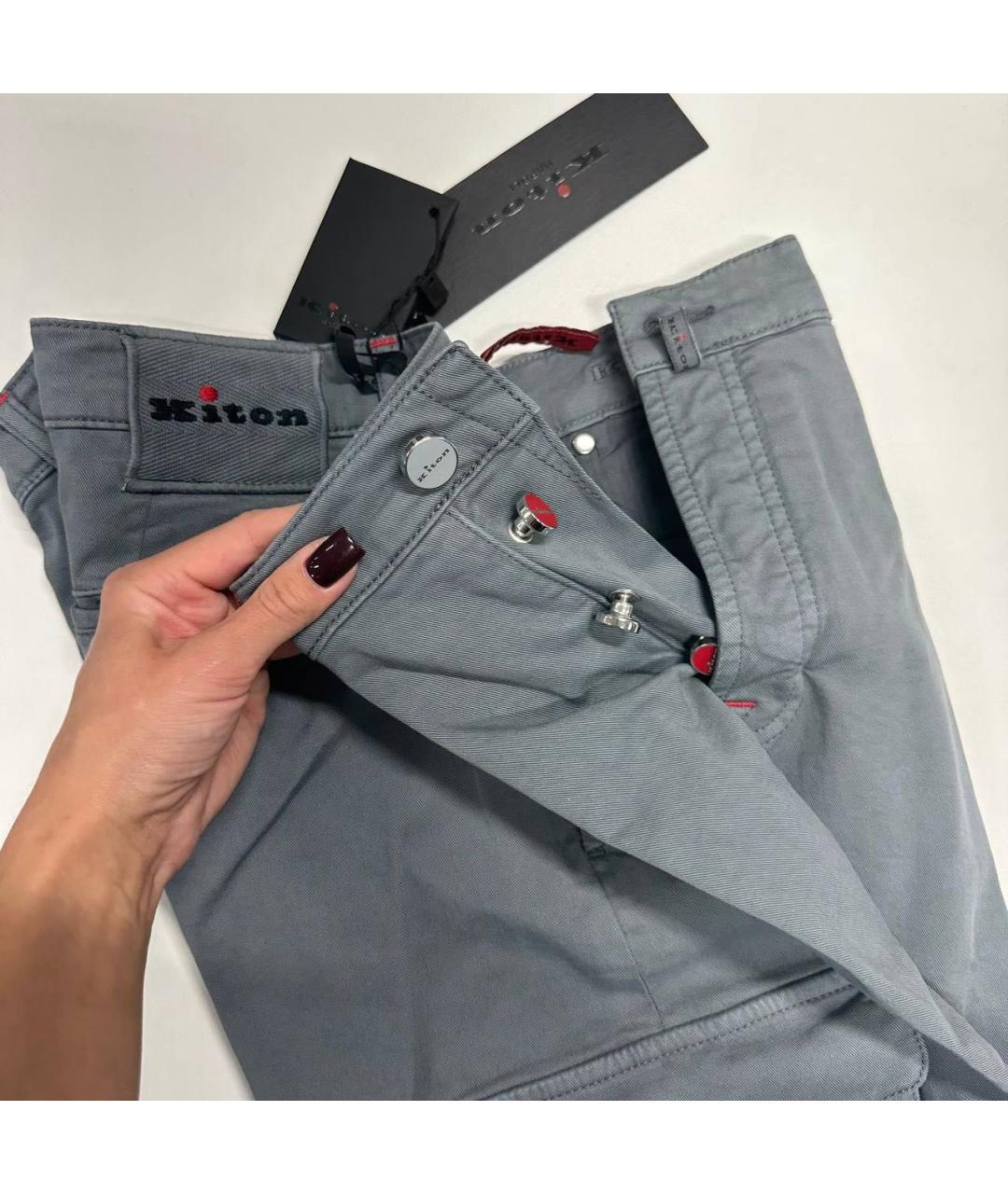 KITON Серые хлопковые повседневные брюки, фото 5
