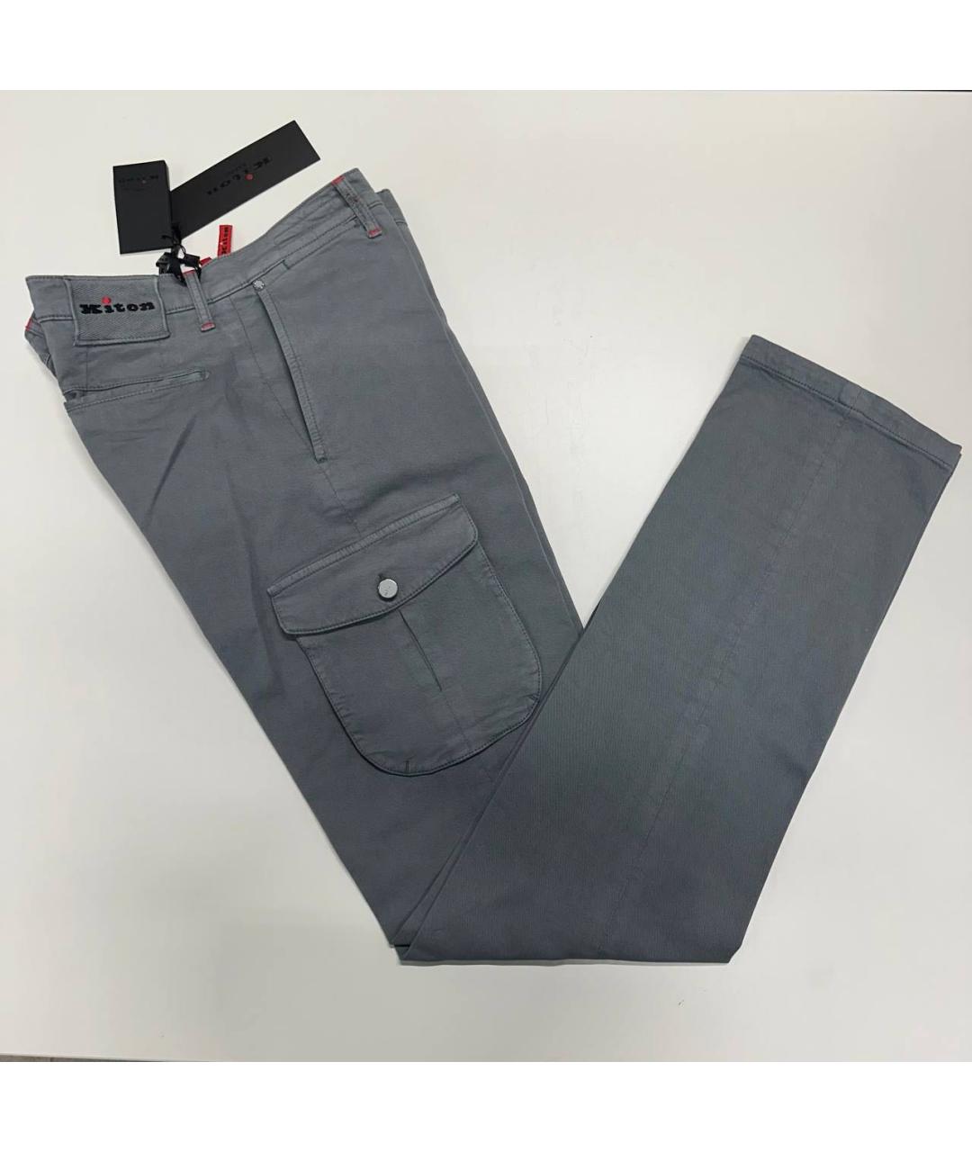 KITON Серые хлопковые повседневные брюки, фото 3