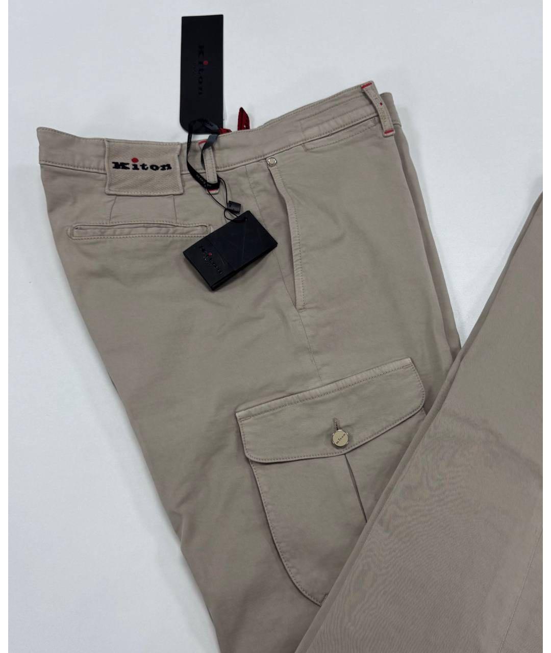 KITON Бежевые хлопковые повседневные брюки, фото 4