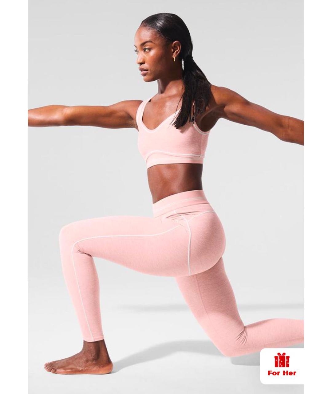 ALO YOGA Розовые хлопко-эластановые леггинсы и велосипедки, фото 5