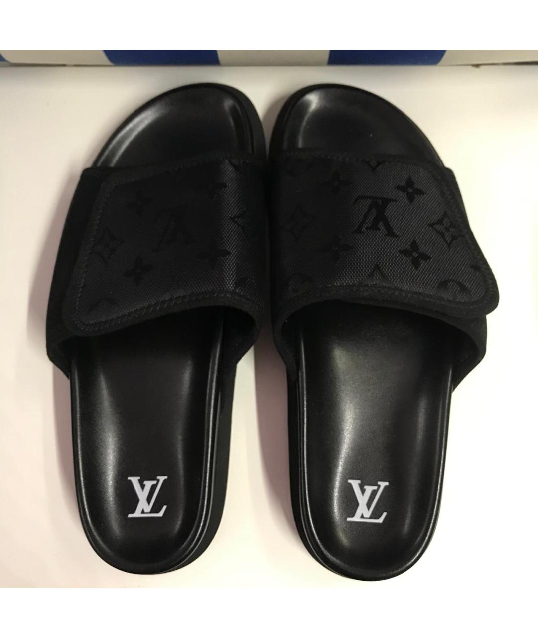 LOUIS VUITTON Черные кожаные шлепанцы, фото 3