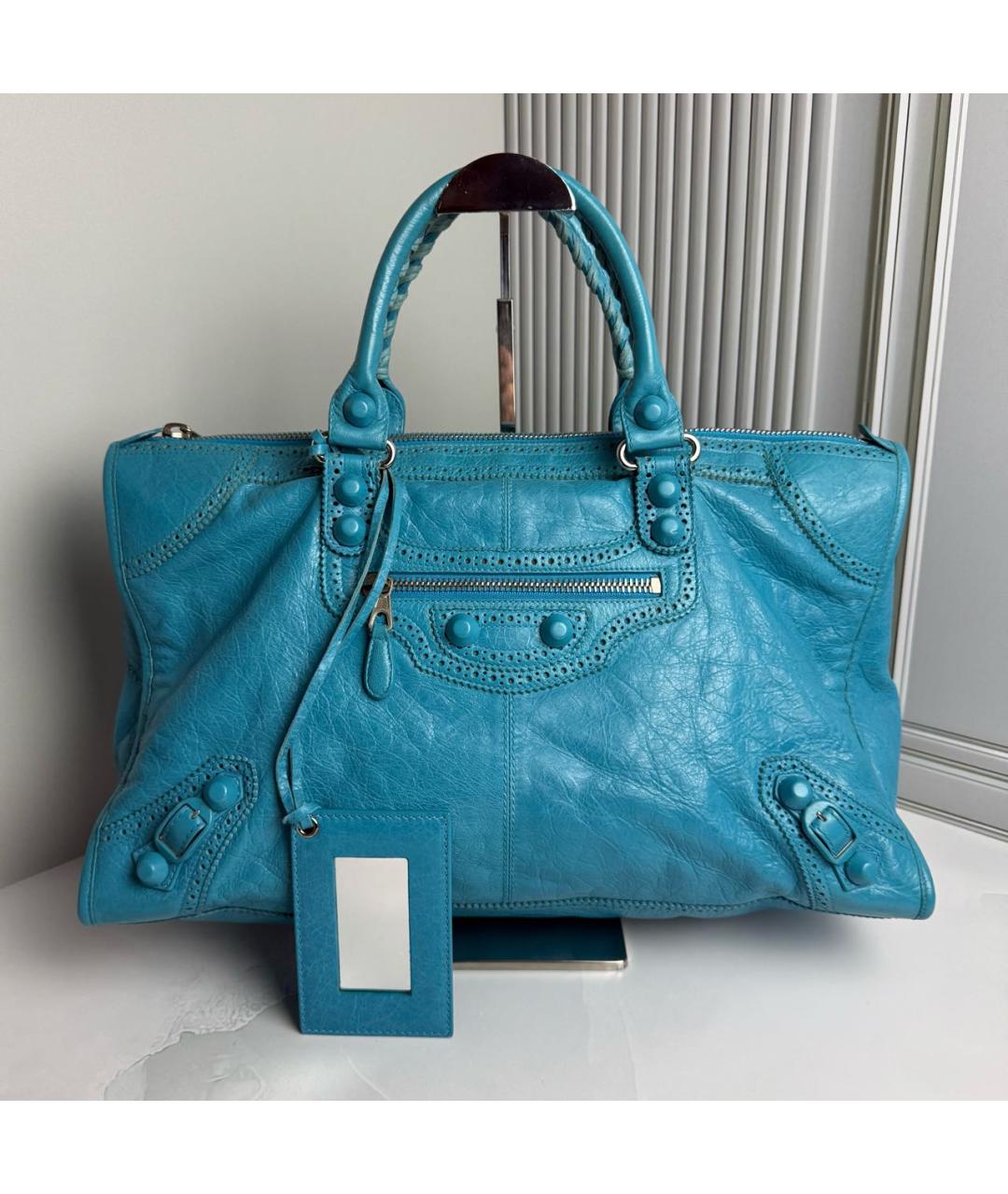 BALENCIAGA Голубая кожаная сумка с короткими ручками, фото 9
