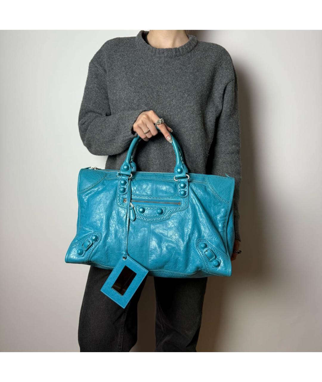 BALENCIAGA Голубая кожаная сумка с короткими ручками, фото 8