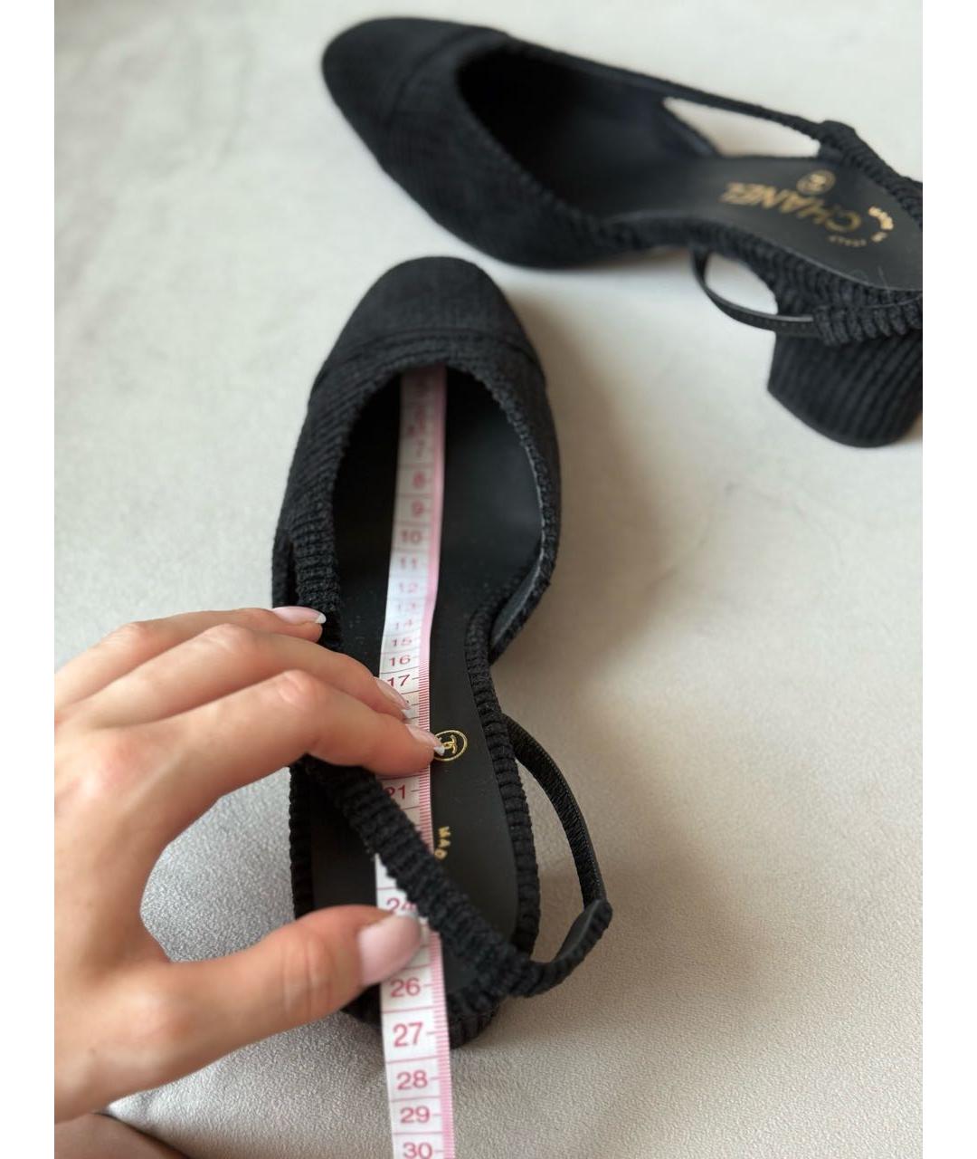 CHANEL Черные бархатные лодочки на низком каблуке, фото 7