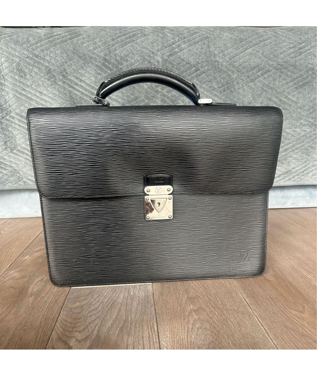 LOUIS VUITTON Черный кожаный портфель, фото 5