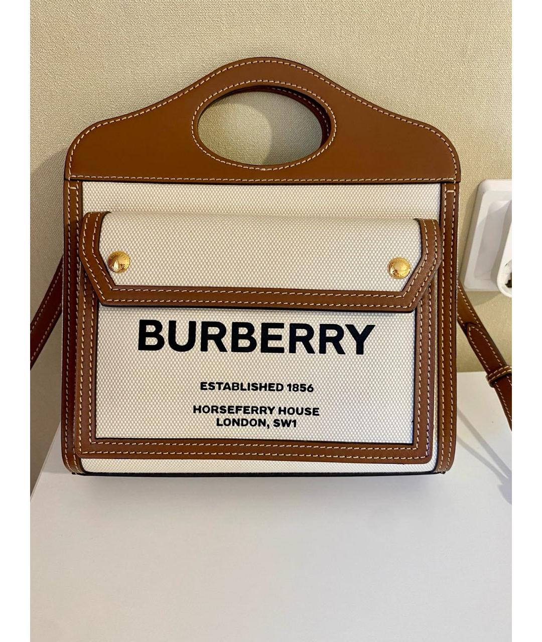 BURBERRY Бежевая тканевая сумка с короткими ручками, фото 2