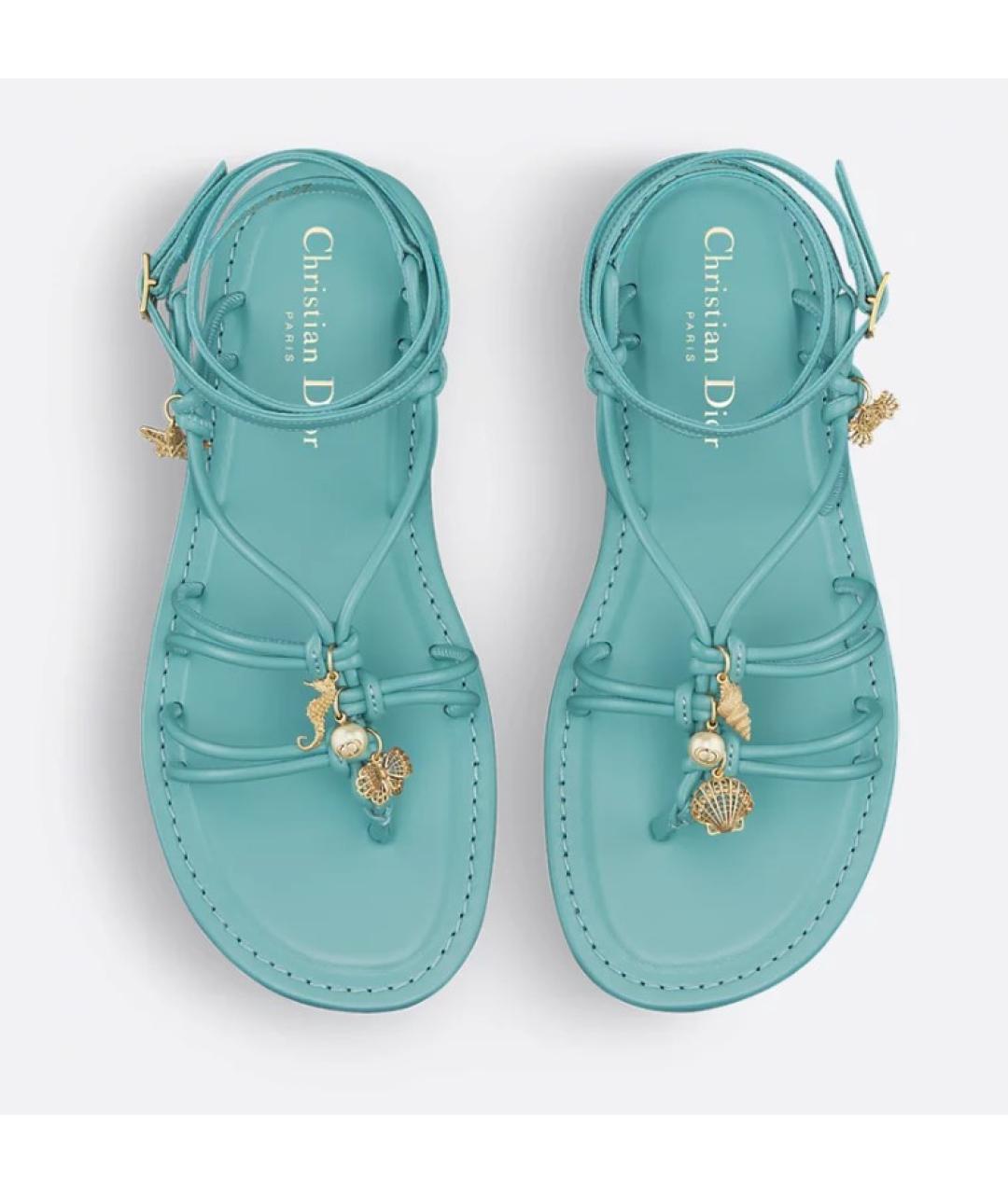 CHRISTIAN DIOR Голубые кожаные сандалии, фото 3