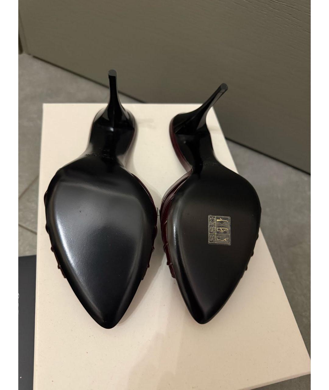 SAINT LAURENT Бордовые кожаные мюли, фото 3