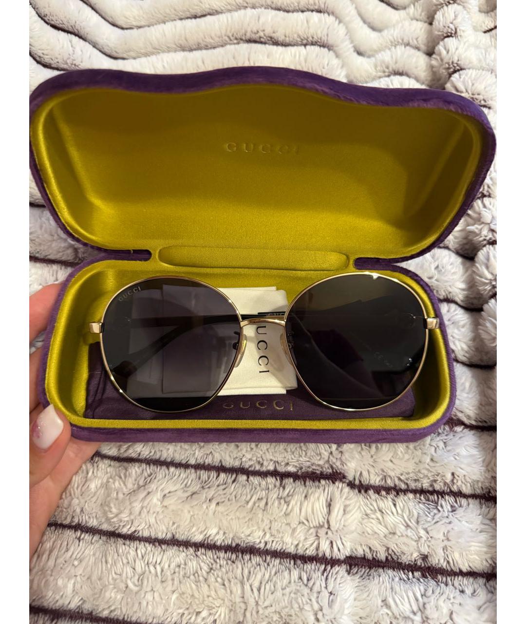 GUCCI Золотые металлические солнцезащитные очки, фото 4