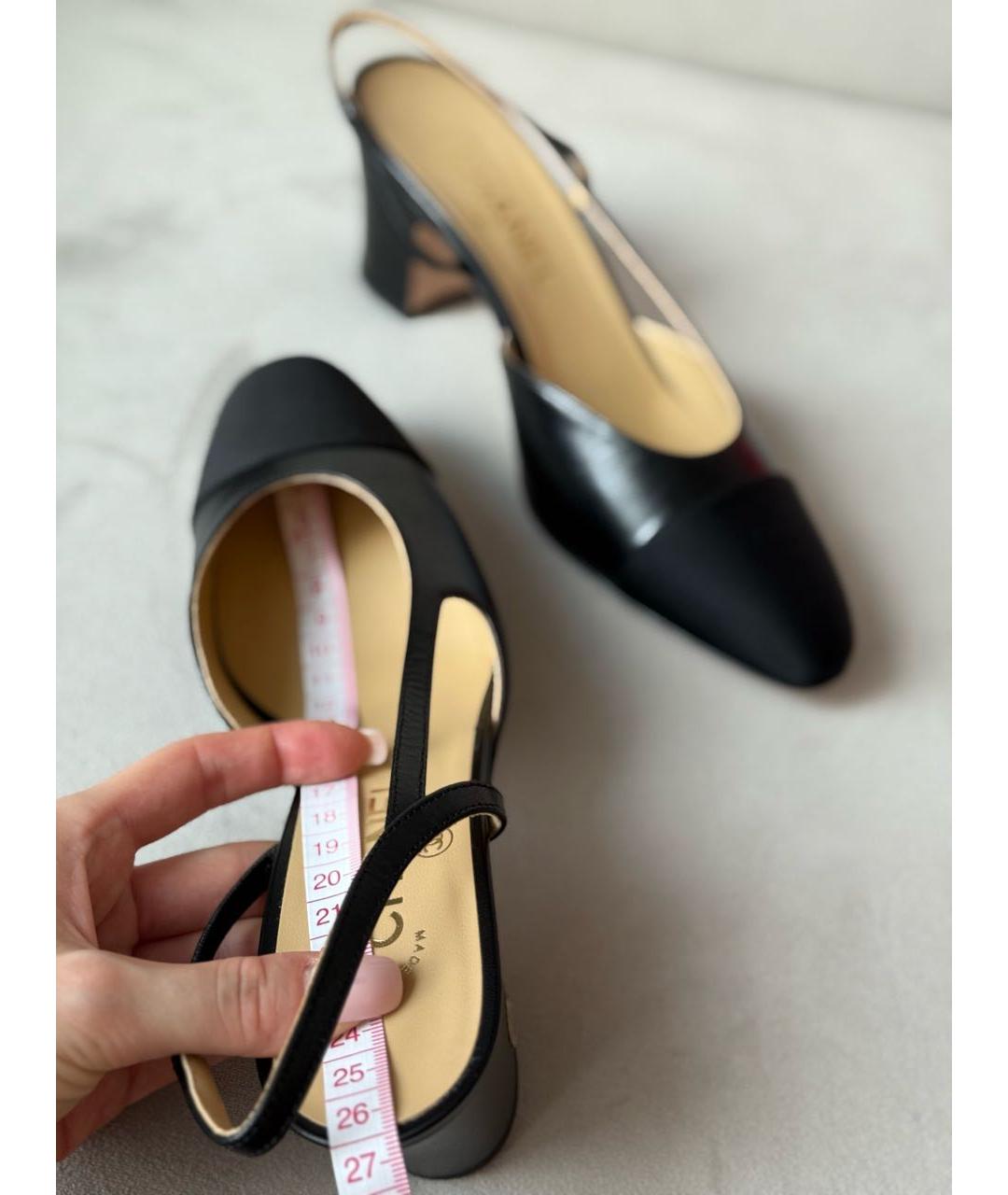 CHANEL Черные кожаные лодочки на низком каблуке, фото 4