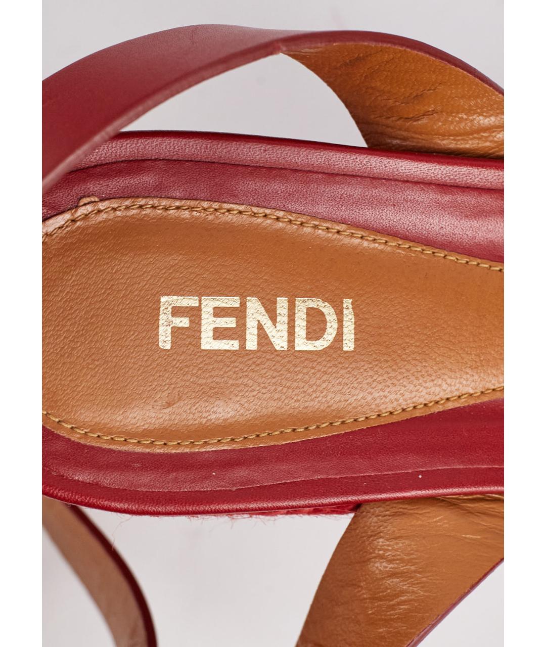 FENDI Красные кожаные босоножки, фото 5
