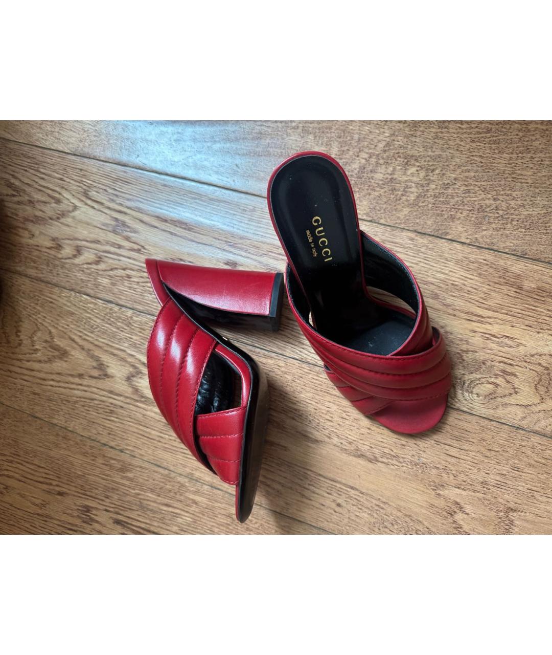 GUCCI Красные кожаные мюли, фото 8