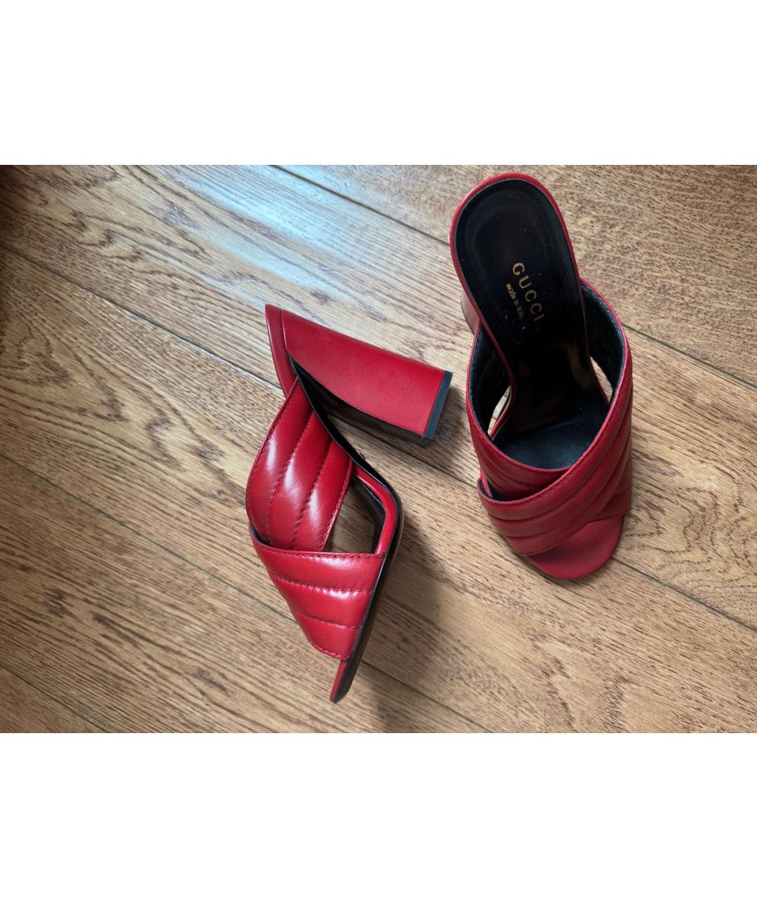 GUCCI Красные кожаные мюли, фото 6