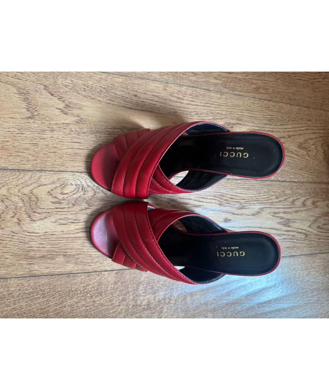 GUCCI Красные кожаные мюли, фото 2