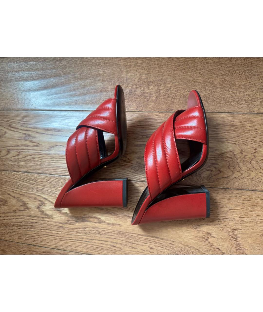 GUCCI Красные кожаные мюли, фото 5
